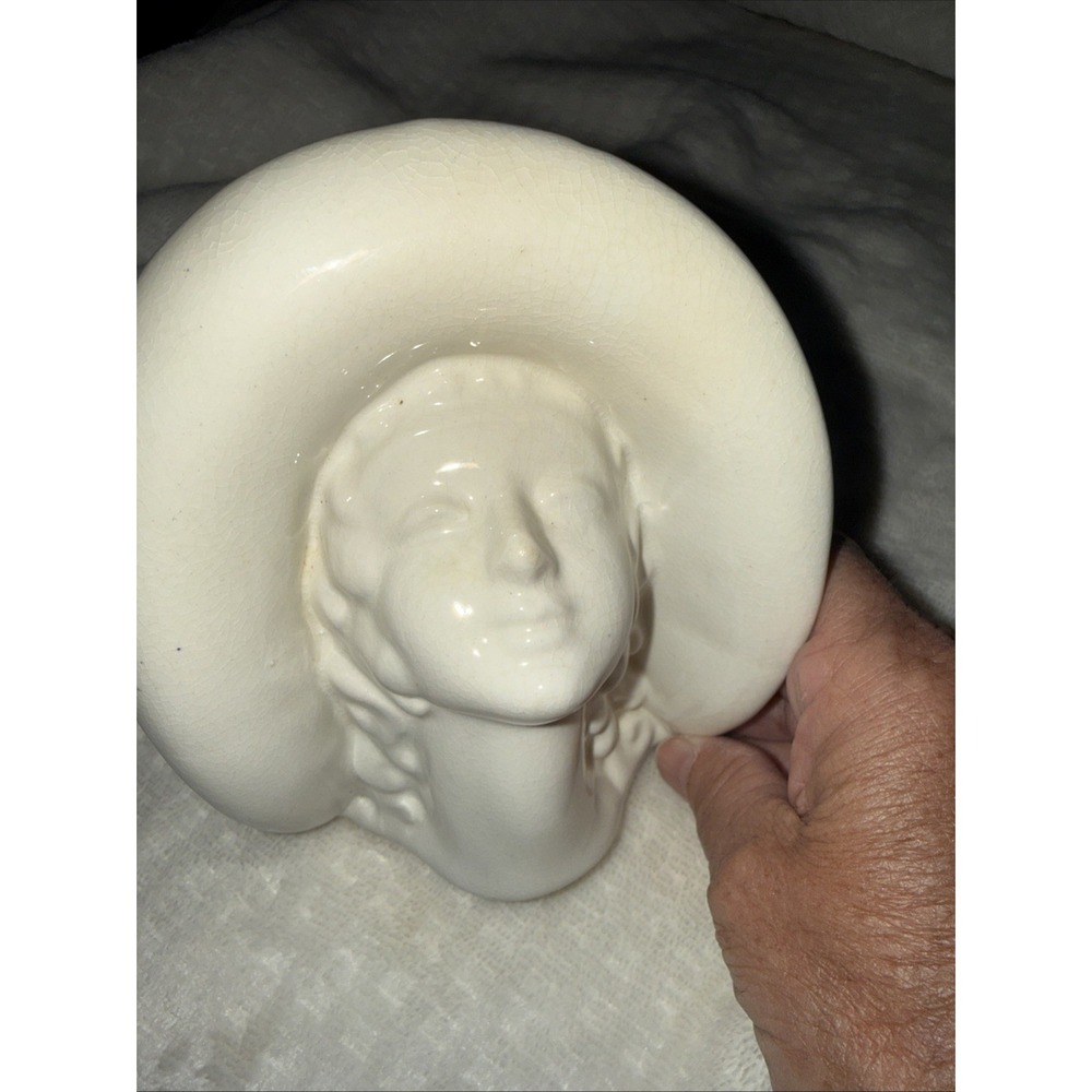 Vintage Pottery Art Deco Lady Head Vase Wall Pocket